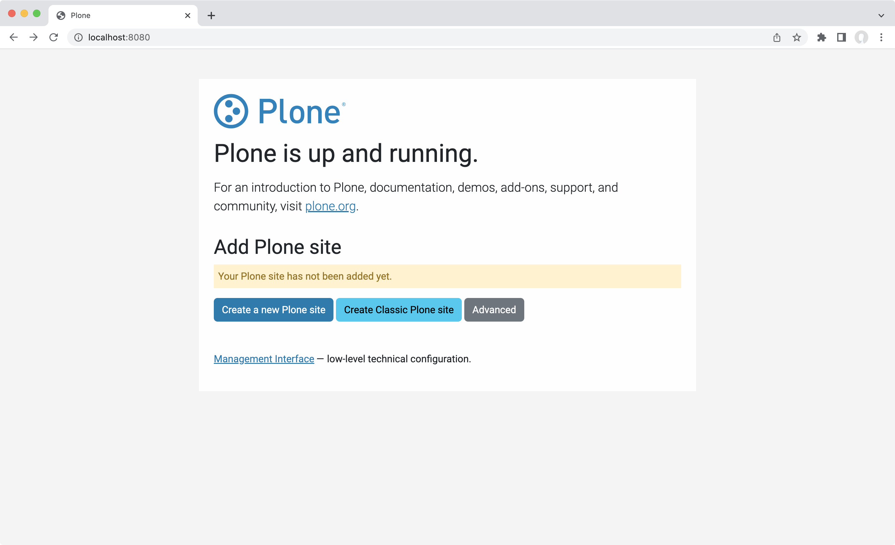 Add Plone site.