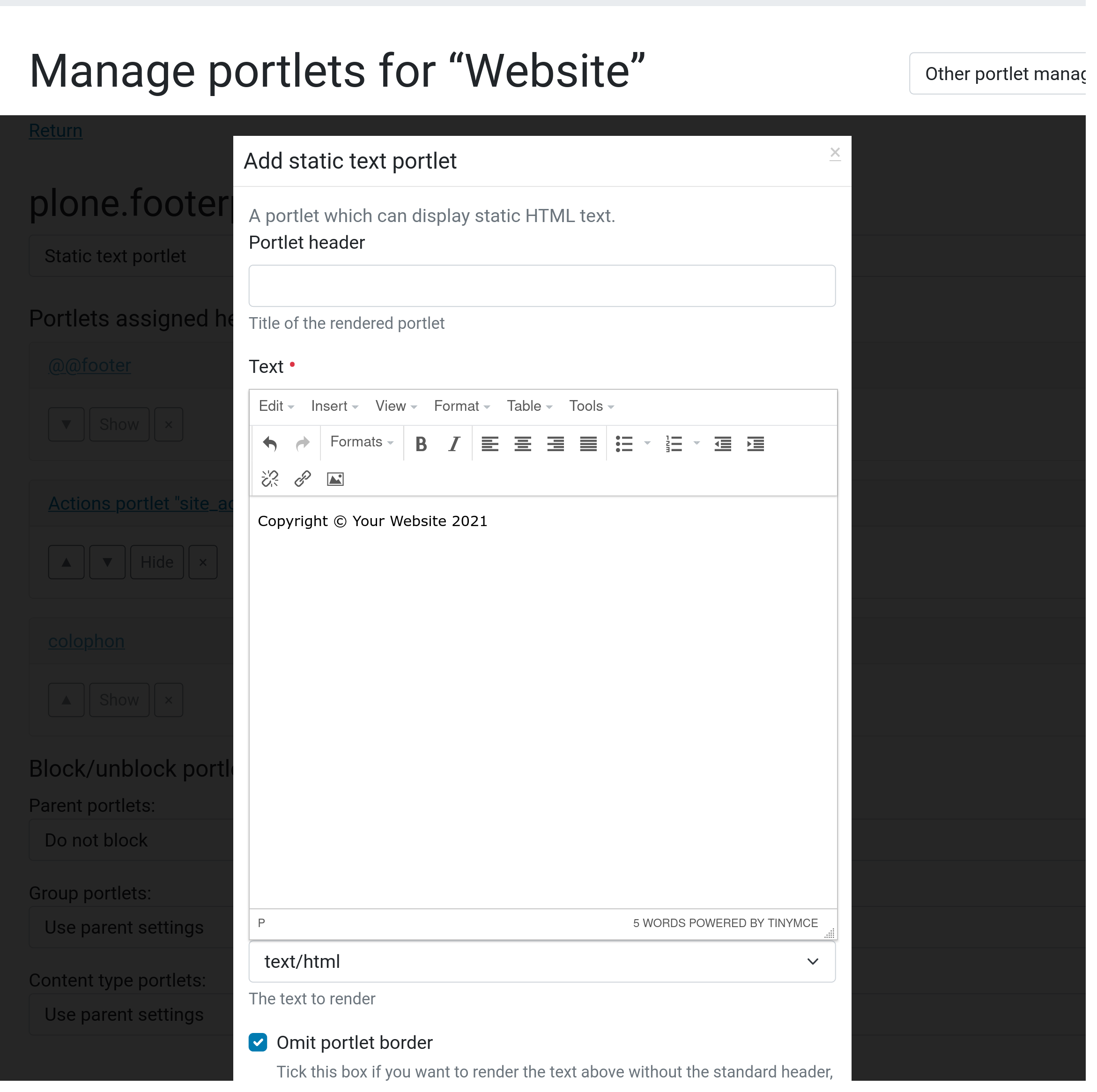 add static portlet to footer