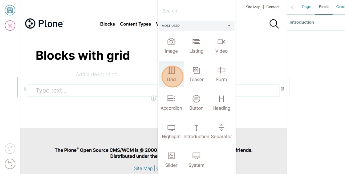 Choose the Grid block