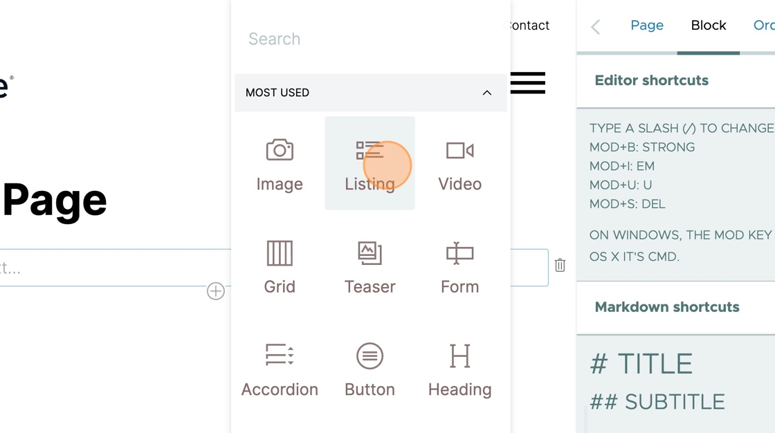 The listing block choice