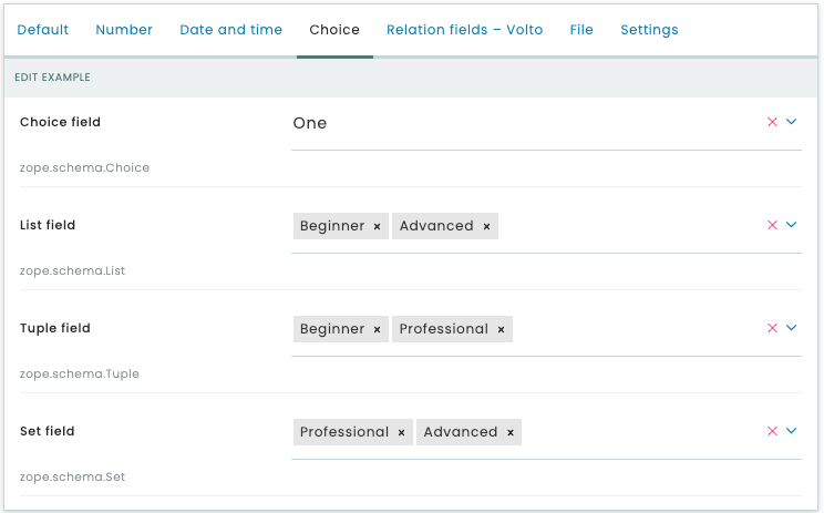 Choice and multiple choice fields