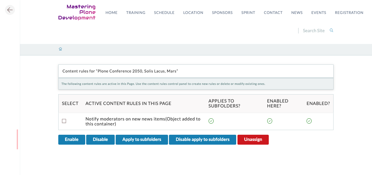Assign your rule to a page (with or without sub pages) or globally.