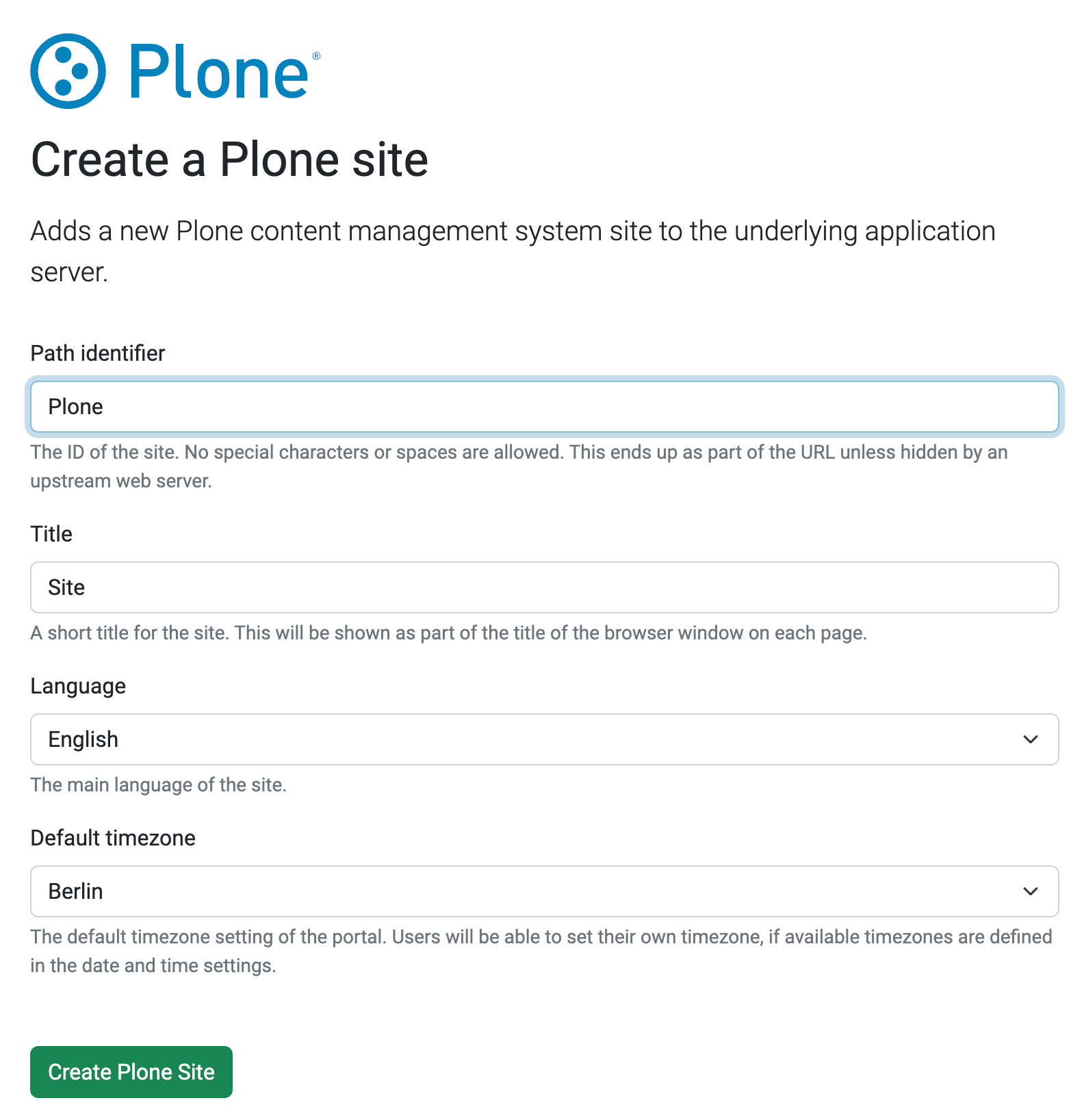 Create a Plone site
