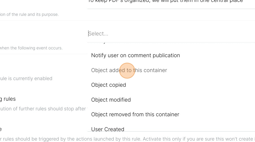 Choose "Object added to this container"