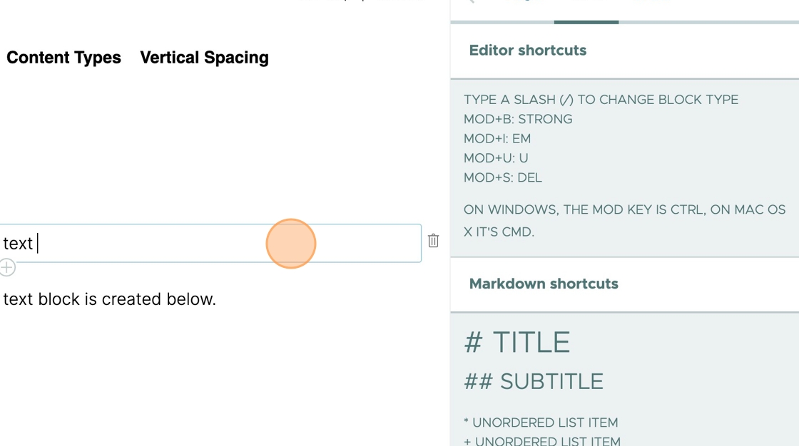 Editing and markdown shortcuts