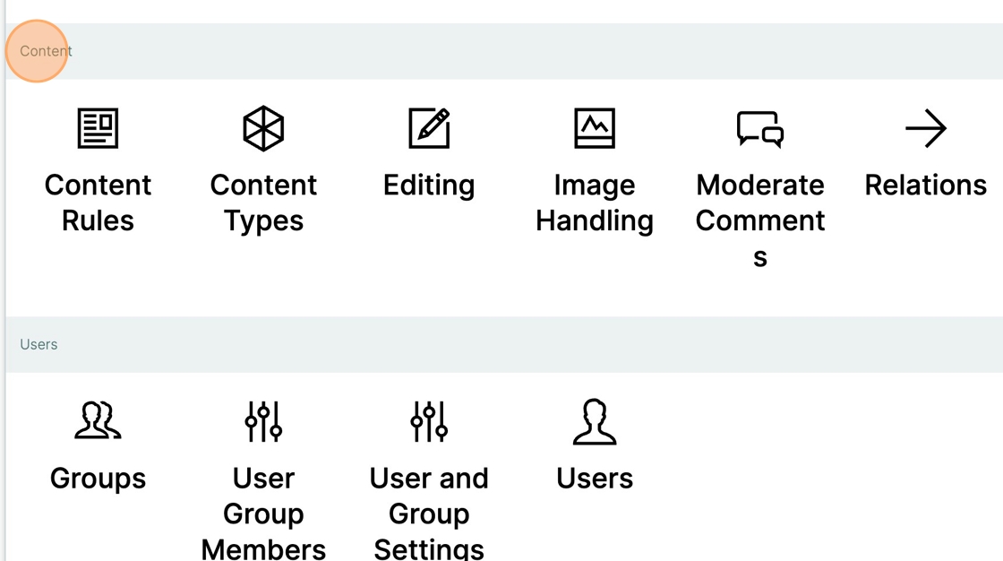 The Content group of control panels