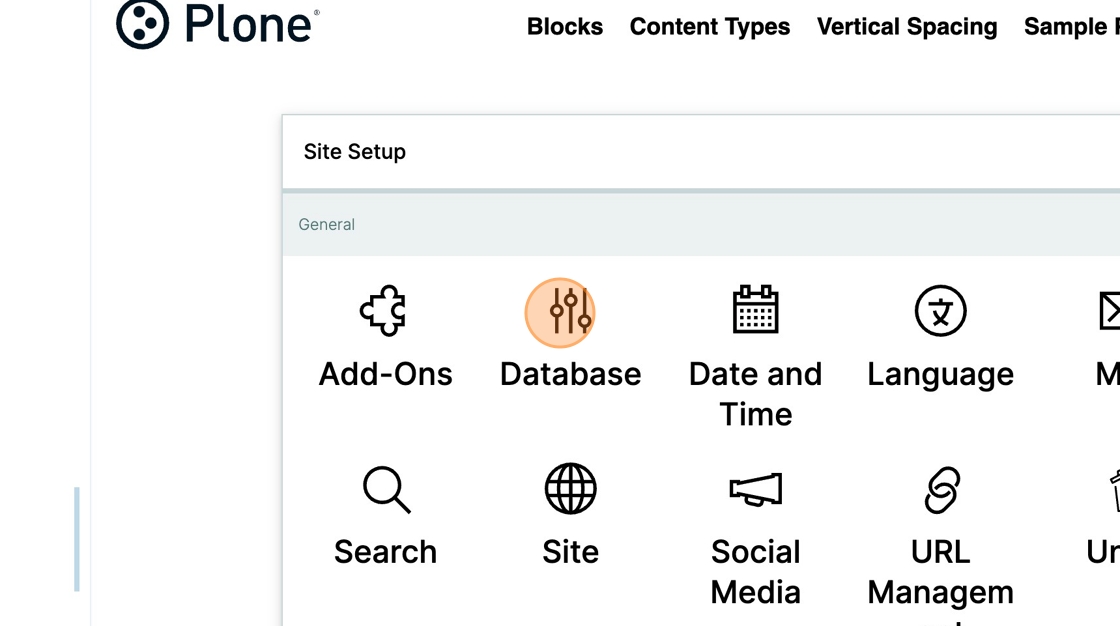 The Database control panel