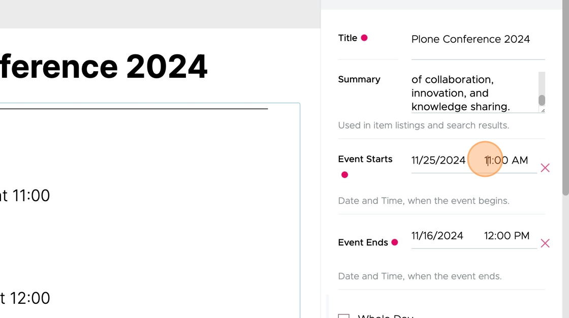 The event start time field